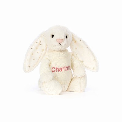 Jellycat Bashful Twinkle Bunny with Cream Jumper USA | 58742GQPA